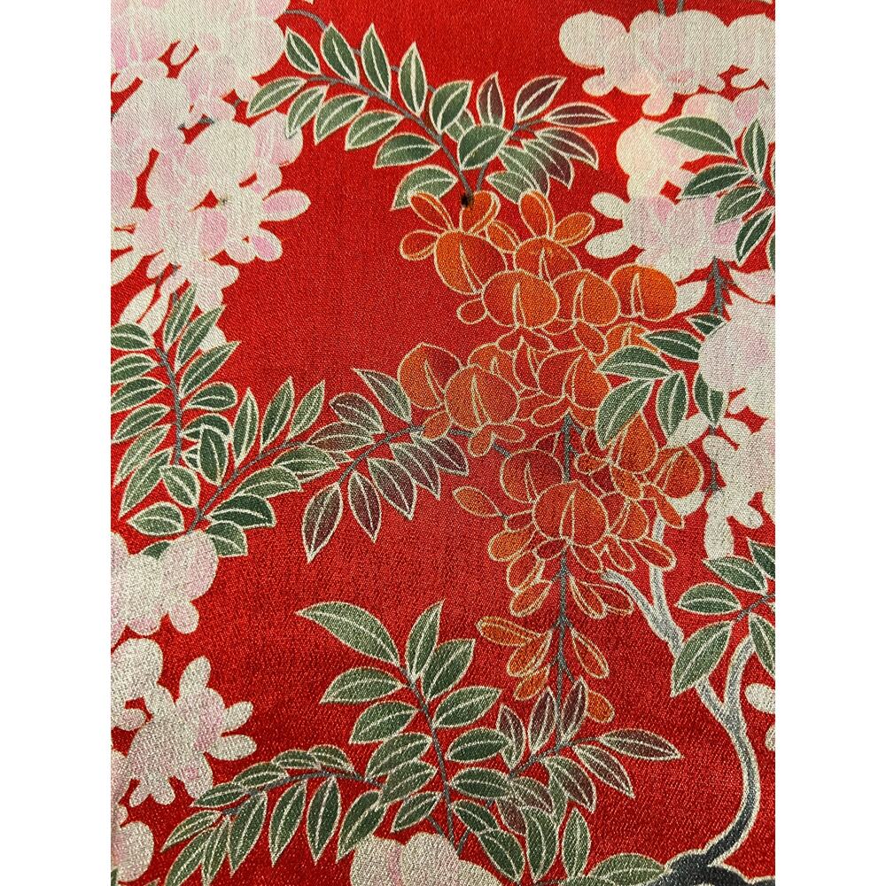 Vintage Japanese Silk Kimono Red Black Floral Large JL - Picture 15 of 16